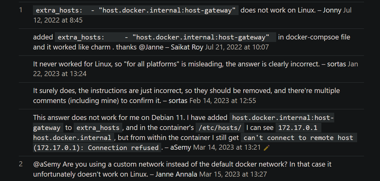 host.docker.internal在linux上并不生效